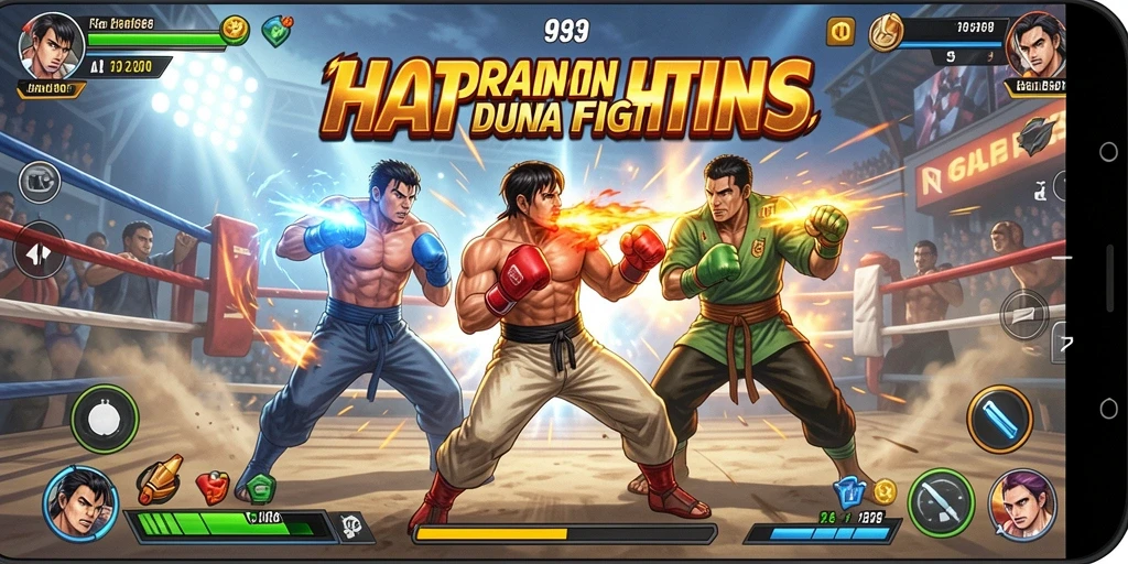 Screenshot gameplay 9939 menampilkan pertarungan yang seru dan karakter yang beragam.