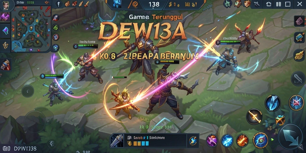 Screenshot gameplay DEWI138 menampilkan pertempuran intens di arena MOBA.