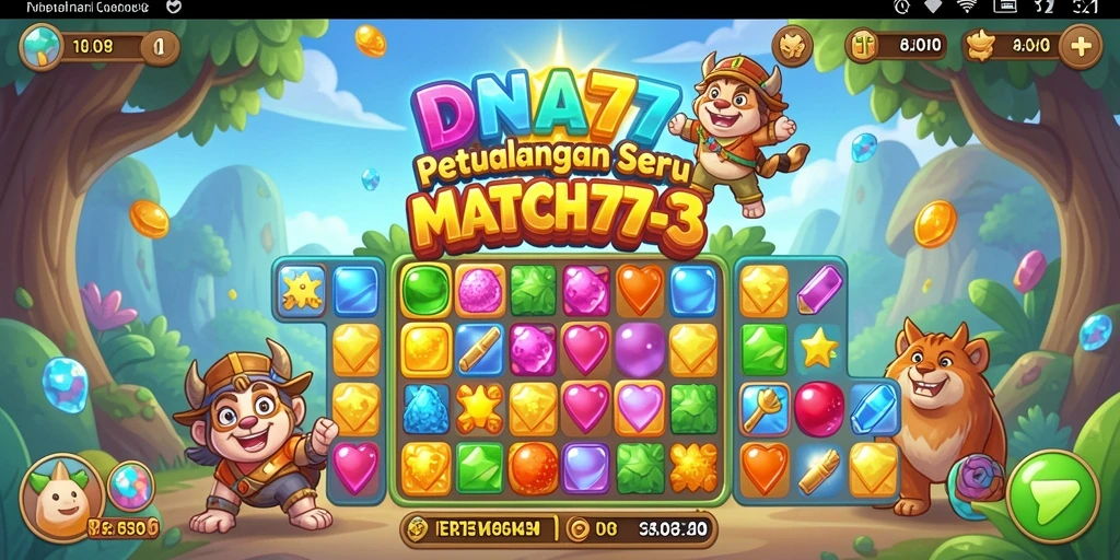 Tampilan gameplay mencocokkan elemen berwarna-warni di DNA777.