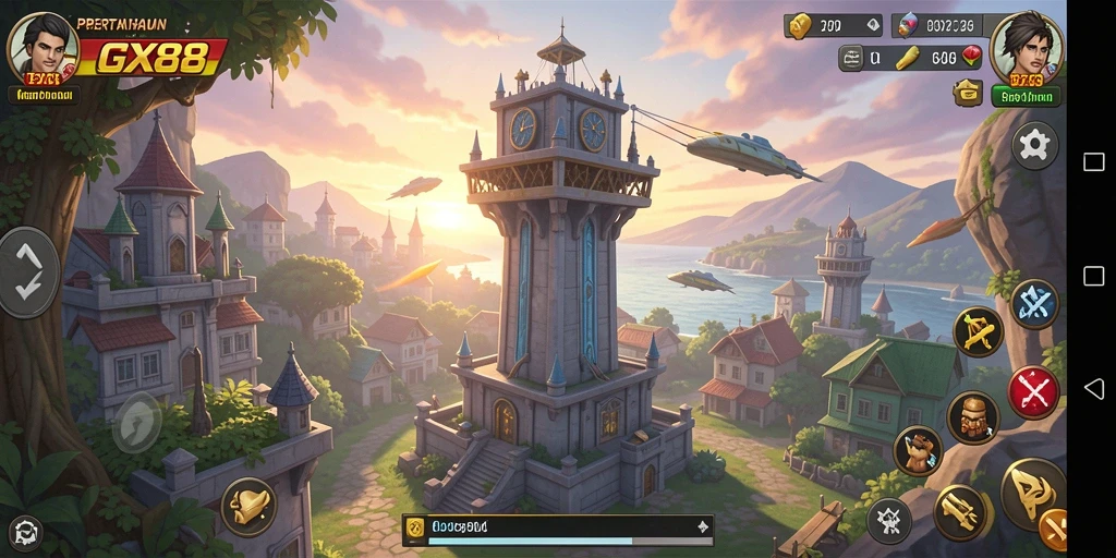 Screenshot gameplay GX88 menampilkan aksi pertahanan yang intens.