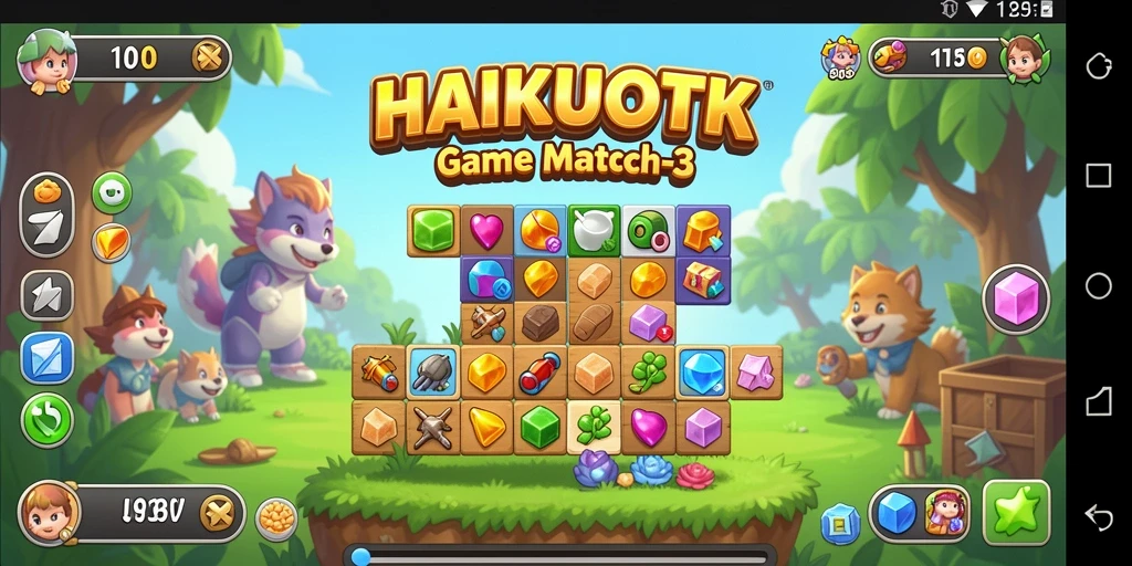 Tangkapan layar HAIKUOTK menunjukkan gameplay Match-3 yang menantang dan menyenangkan.