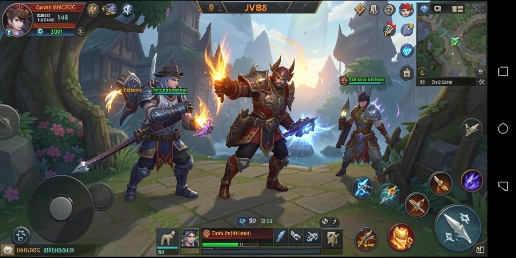 Screenshot utama JV88 menampilkan pertarungan epik dalam dunia MMORPG.