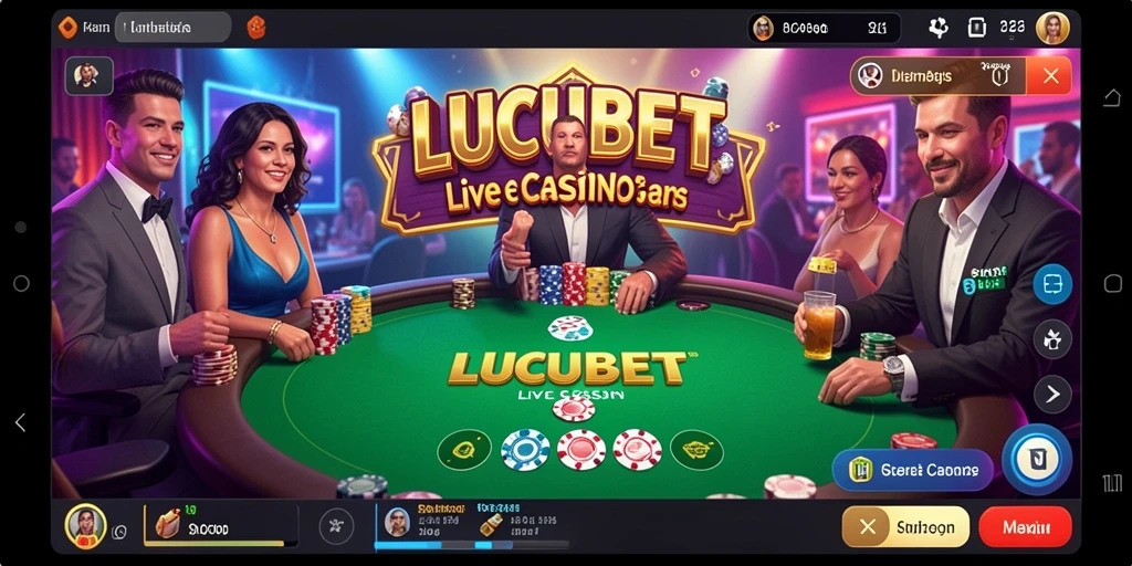 Tangkapan layar gameplay LUCUBET dengan dealer langsung dan suasana kasino.