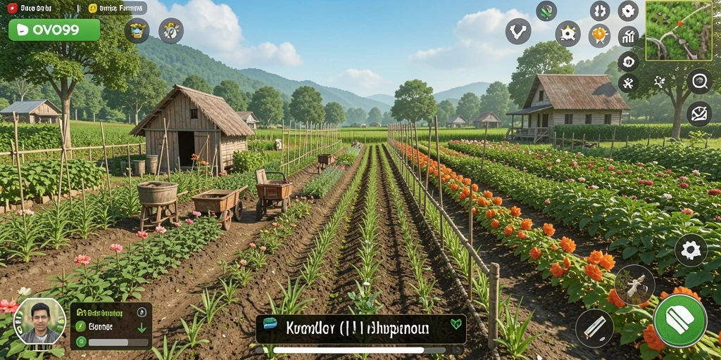 Screenshot menunjukkan gameplay seru dalam bertani dan mengelola kebun.