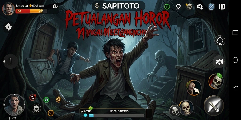 Tangkapan layar gameplay SAPITOTO yang menampilkan suasana horor mendalam.