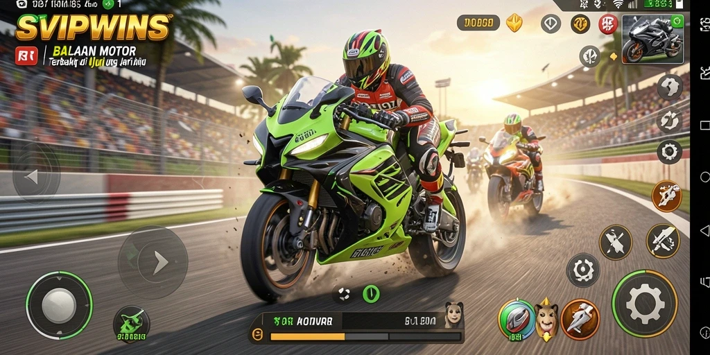 Tampilan aksi mendebarkan dalam gameplay balapan motor SVIPWINS.