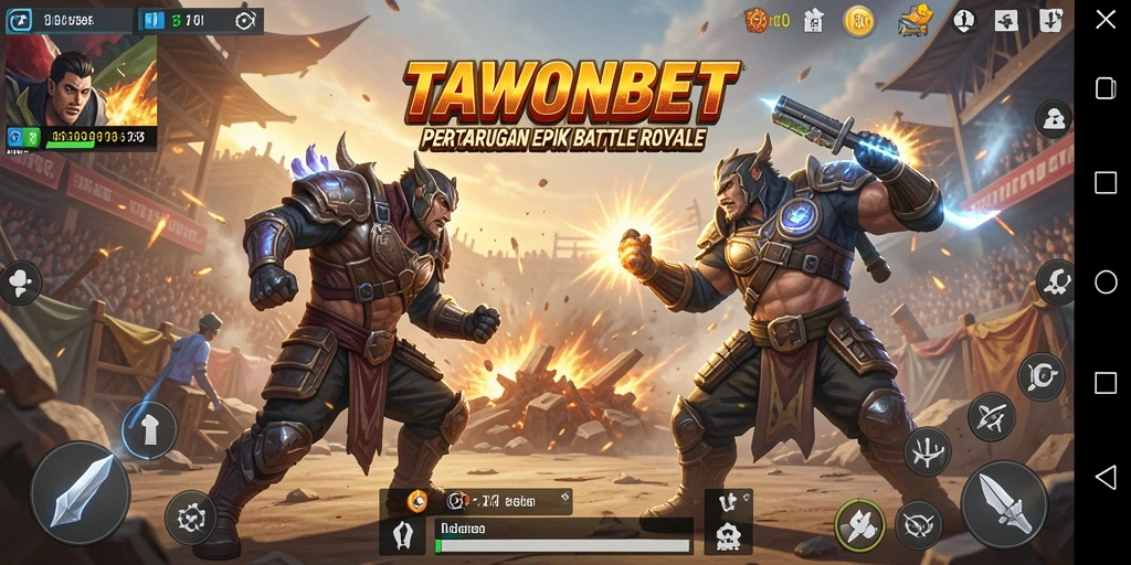 Tangkapan layar menampilkan aksi seru dalam permainan Battle Royale TAWONBET.